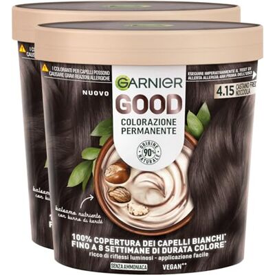 Garnier Good Coloration Cheveux sans Ammoniaque Teinture Permanente Jusqu'à 8 Semaines Couleur Lumineuse et Vive Couvre 100% des Cheveux Gris Formule Vegan 4.15 Marron Glacé 2 Paquets - Publicité Garnier Good Coloration Cheveux sans Ammoniaque Teinture Permanente Jusqu'à 8 Semaines Couleur Lumineuse et Vive Couvre 100% des Cheveux Gris Formule Vegan 4.15 Marron Glacé 2 Paquets - Publicité