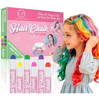 Creativity Point Craie capillaire pour filles – 6 stylos de coloration temporaire, non toxique et facile à laver, multicolore, idée cadeau pour anniversaire et fêtes pour filles - Publicité Creativity Point Craie capillaire pour filles – 6 stylos de coloration temporaire, non toxique et facile à laver, multicolore, idée cadeau pour anniversaire et fêtes pour filles - Publicité