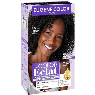 Eugène Color Coloration Cheveux Permanente, Couvre 100% des cheveux blancs, Brillance et Durée 3.0 CHATAIN FONCE - Publicité Eugène Color Coloration Cheveux Permanente, Couvre 100% des cheveux blancs, Brillance et Durée 3.0 CHATAIN FONCE - Publicité