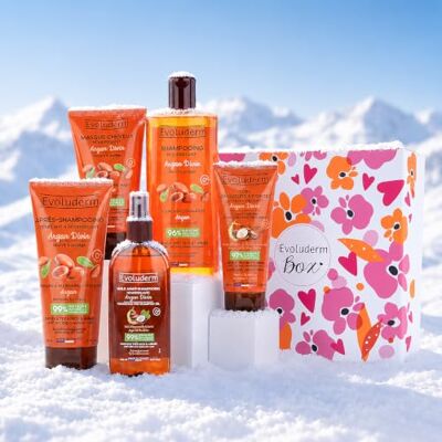 Evoluderm – Coffret Argan Divin Avant-Shampoing + Shampoing Nourrissant + Après-Shampoing Démêlant + Soin Longueurs & Pointes + Masque 150 ml Fabrication Française (Roséa) - Publicité Evoluderm – Coffret Argan Divin Avant-Shampoing + Shampoing Nourrissant + Après-Shampoing Démêlant + Soin Longueurs & Pointes + Masque 150 ml Fabrication Française (Roséa) - Publicité