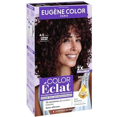 Eugène Color Coloration Cheveux Permanente, Couvre 100% des cheveux blancs, Brillance et Durée 4.5 CHATAIN ACAJOU - Publicité Eugène Color Coloration Cheveux Permanente, Couvre 100% des cheveux blancs, Brillance et Durée 4.5 CHATAIN ACAJOU - Publicité