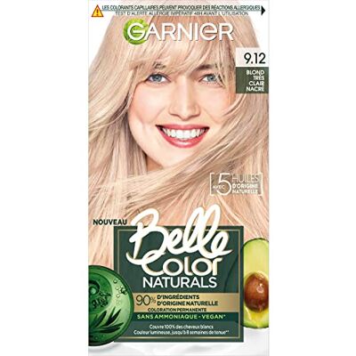 Garnier Coloration Permanente Sans Ammoniaque 90% d'Ingrédient d'Origine Naturelle Formule Vegan Belle Color Naturals Teinte : Blond Très Clair Nacré (9.12) - Publicité Garnier Coloration Permanente Sans Ammoniaque 90% d'Ingrédient d'Origine Naturelle Formule Vegan Belle Color Naturals Teinte : Blond Très Clair Nacré (9.12) - Publicité
