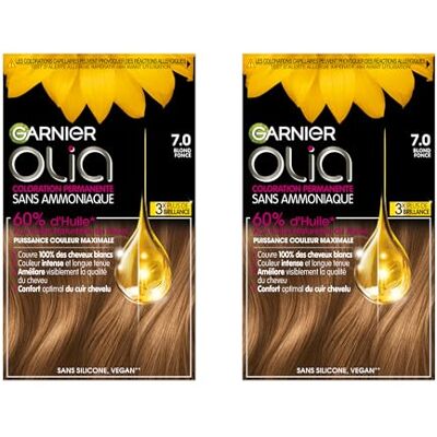 Garnier Olia Teinture Permanente pour Cheveux Sans Ammoniaque Coloration avec des Huiles de Fleurs d’Origine Naturelle à Action Illuminante et Nourrissante Couleur 7.0 Blond 2 Packs - Publicité Garnier Olia Teinture Permanente pour Cheveux Sans Ammoniaque Coloration avec des Huiles de Fleurs d’Origine Naturelle à Action Illuminante et Nourrissante Couleur 7.0 Blond 2 Packs - Publicité