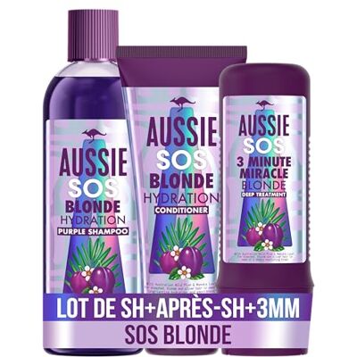 Aussie Coffret Cadeau SOS Blonde Shampoing, Après-Shampoing Et Soin Intensif 3 Minute Miracle Hydratation, Brillance Et Nutrition Pour Cheveux Blonds Dorés - Publicité Aussie Coffret Cadeau SOS Blonde Shampoing, Après-Shampoing Et Soin Intensif 3 Minute Miracle Hydratation, Brillance Et Nutrition Pour Cheveux Blonds Dorés - Publicité