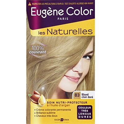 Eugène Color 83 blond clair doré, crème colorante permanente aux extraits d'olive, soin nutri-protect La boîte de 115ml - Publicité Eugène Color 83 blond clair doré, crème colorante permanente aux extraits d'olive, soin nutri-protect La boîte de 115ml - Publicité