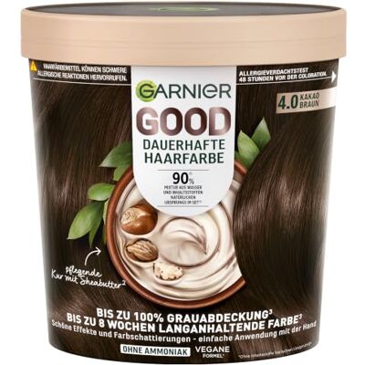 Garnier GOOD Coloration permanente pour cheveux 4.0 Marron cacao – Coloration sans ammoniaque, jusqu'à 100% de couverture des cheveux blancs, 1 pièce - Publicité Garnier GOOD Coloration permanente pour cheveux 4.0 Marron cacao – Coloration sans ammoniaque, jusqu'à 100% de couverture des cheveux blancs, 1 pièce - Publicité