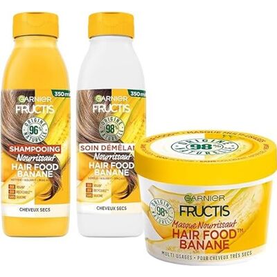 Garnier Hair Food Fructis Hair Food Coffret Cadeaux Soin Cheveux Routine à la Banane pour cheveux secs 98% d'ingrédients d'origine naturelle - Publicité Garnier Hair Food Fructis Hair Food Coffret Cadeaux Soin Cheveux Routine à la Banane pour cheveux secs 98% d'ingrédients d'origine naturelle - Publicité