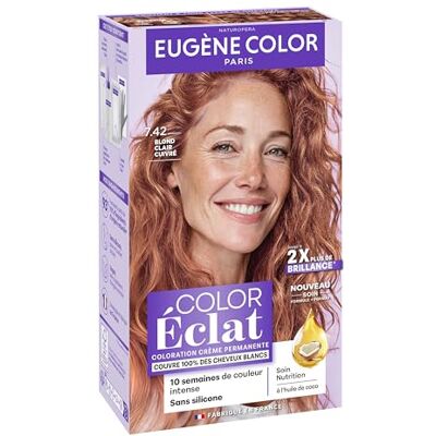 Eugène Color Coloration Cheveux Permanente, Couvre 100% des cheveux blancs, Brillance et Durée 7.42 BLOND CLAIR CUIVRE - Publicité Eugène Color Coloration Cheveux Permanente, Couvre 100% des cheveux blancs, Brillance et Durée 7.42 BLOND CLAIR CUIVRE - Publicité