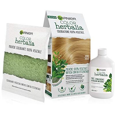 Garnier Color Herbalia Coloration permanente pour cheveux 100% végétal, reflets naturels et lumineux, cheveux revitalisés et densés Biondo Dorato - Publicité Garnier Color Herbalia Coloration permanente pour cheveux 100% végétal, reflets naturels et lumineux, cheveux revitalisés et densés Biondo Dorato - Publicité