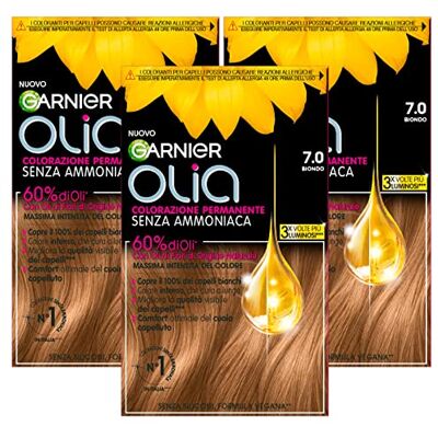 Garnier Olia Teinture Permanente Sans Ammoniaque avec Huiles de Fleurs d'Origine Naturelle à Action Éclaircissante et Nourrissante, Couleur 7.0 Blond – Lot de 3 Packs - Publicité Garnier Olia Teinture Permanente Sans Ammoniaque avec Huiles de Fleurs d'Origine Naturelle à Action Éclaircissante et Nourrissante, Couleur 7.0 Blond – Lot de 3 Packs - Publicité