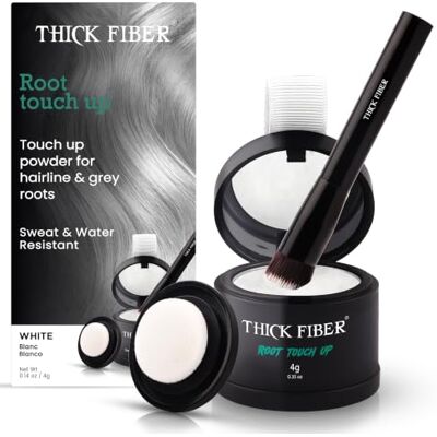THICK FIBER Root Touch Up & Hairline Poudre avec pinceau 4 g – Couvre les racines grises et les cheveux clairsemés – Résistant à la transpiration et à l'eau – Correcteur de cheveux pour taches chauves - Publicité THICK FIBER Root Touch Up & Hairline Poudre avec pinceau 4 g – Couvre les racines grises et les cheveux clairsemés – Résistant à la transpiration et à l'eau – Correcteur de cheveux pour taches chauves - Publicité