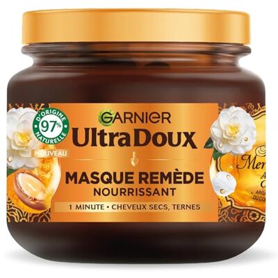 Garnier Ultra Doux Masque Remède Nourrissant Huile d'Argan & de Camélia Pour Cheveux Secs & Ternes Sans Silicone & Sans Parabène 340 ml - Publicité Garnier Ultra Doux Masque Remède Nourrissant Huile d'Argan & de Camélia Pour Cheveux Secs & Ternes Sans Silicone & Sans Parabène 340 ml - Publicité