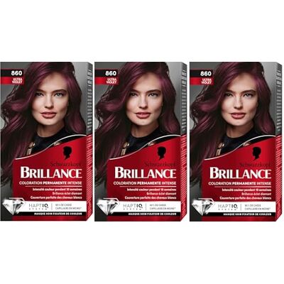 Schwarzkopf Lot de 3 Brillance 860 Ultra Violet Coloration Cheveux Permanente Intense Eclat Diamant Couverture Parfaite des Cheveux Blancs Masque Soin Fixateur de Couleur - Publicité Schwarzkopf Lot de 3 Brillance 860 Ultra Violet Coloration Cheveux Permanente Intense Eclat Diamant Couverture Parfaite des Cheveux Blancs Masque Soin Fixateur de Couleur - Publicité