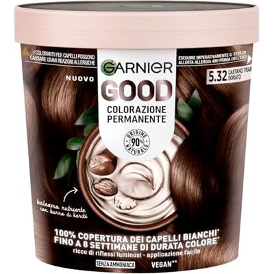 Garnier Good Coloration Permanente 5.32 Châtain Coucher de Soleil Doré Longue Tenue Jusqu'à 8 Semaines 100% de Couverture des Cheveux Blancs Formule Vegan Sans Ammoniaque 3 Paquets - Publicité Garnier Good Coloration Permanente 5.32 Châtain Coucher de Soleil Doré Longue Tenue Jusqu'à 8 Semaines 100% de Couverture des Cheveux Blancs Formule Vegan Sans Ammoniaque 3 Paquets - Publicité