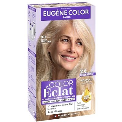 Eugène Color Coloration Cheveux Permanente, Couvre 100% des cheveux blancs, Brillance et Durée 9.0 BLOND TRES CLAIR - Publicité Eugène Color Coloration Cheveux Permanente, Couvre 100% des cheveux blancs, Brillance et Durée 9.0 BLOND TRES CLAIR - Publicité