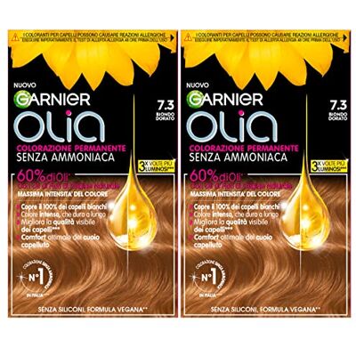 Garnier Olia Teinture Permanente pour Cheveux Sans Ammoniaque Coloration avec des Huiles de Fleurs d'Origine Naturelle à Action Illuminante et Nourrissante Couleur 7.3 Blond Doré 2 Packs - Publicité Garnier Olia Teinture Permanente pour Cheveux Sans Ammoniaque Coloration avec des Huiles de Fleurs d'Origine Naturelle à Action Illuminante et Nourrissante Couleur 7.3 Blond Doré 2 Packs - Publicité