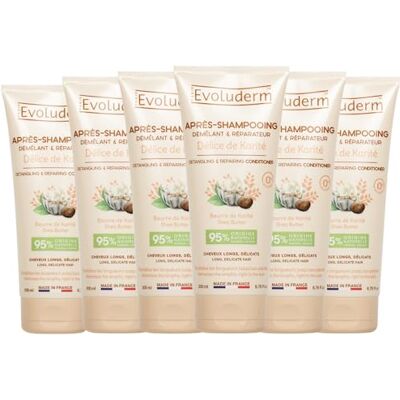 Evoluderm Après-Shampoing Démêlant & Réparateur Délice de Karité 200 ml 95% d'Origine Naturelle Végan Fabrication Française Lot de 6 x 200 ml - Publicité Evoluderm Après-Shampoing Démêlant & Réparateur Délice de Karité 200 ml 95% d'Origine Naturelle Végan Fabrication Française Lot de 6 x 200 ml - Publicité