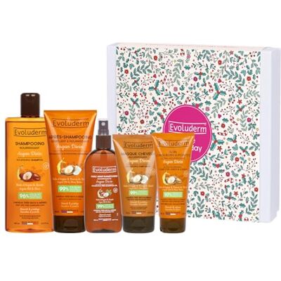 Evoluderm – Coffret Argan Divin Avant Shampoing + Shampoing Nourrissant + Après-Shampoing Démêlant + Soin Longueurs & Pointes + Masque 150 ml Fabrication Frnaçaise - Publicité Evoluderm – Coffret Argan Divin Avant Shampoing + Shampoing Nourrissant + Après-Shampoing Démêlant + Soin Longueurs & Pointes + Masque 150 ml Fabrication Frnaçaise - Publicité