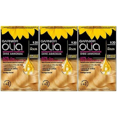 Garnier Olia Lot de 3 colorations permanentes pour cheveux Doré caramel 9,30 Blond - Publicité Garnier Olia Lot de 3 colorations permanentes pour cheveux Doré caramel 9,30 Blond - Publicité
