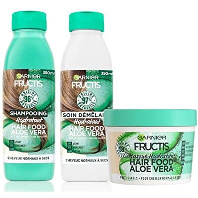 Garnier Fructis Hair Food Coffret Cadeaux Soin Cheveux Routine à l'Aloe Vera pour cheveux normaux à secs 98 Pour cent d'ingrédients d'origine naturelle - Publicité Garnier Fructis Hair Food Coffret Cadeaux Soin Cheveux Routine à l'Aloe Vera pour cheveux normaux à secs 98 Pour cent d'ingrédients d'origine naturelle - Publicité
