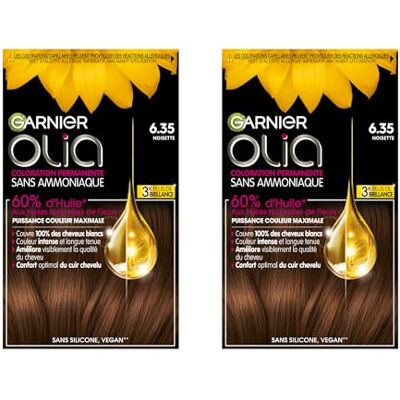 Garnier Olia Coloration permanente sans ammoniaque aux huiles naturelles de Fleurs 6.35 Noisette lot de 2 - Publicité Garnier Olia Coloration permanente sans ammoniaque aux huiles naturelles de Fleurs 6.35 Noisette lot de 2 - Publicité