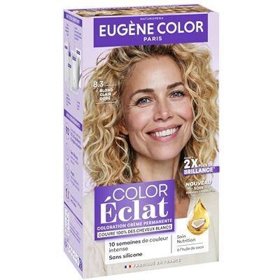 Eugène Color Coloration Cheveux Permanente, Couvre 100% des cheveux blancs, Brillance et Durée 8.3 BLOND CLAIR DORE - Publicité Eugène Color Coloration Cheveux Permanente, Couvre 100% des cheveux blancs, Brillance et Durée 8.3 BLOND CLAIR DORE - Publicité