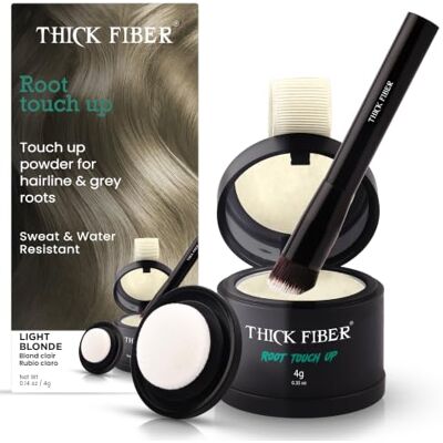 THICK FIBER Root Touch Up & Hairline Poudre avec pinceau 4 g – Couvre les racines grises et les cheveux clairsemés – Résistant à la transpiration et à l'eau – Correcteur de cheveux pour taches chauves - Publicité THICK FIBER Root Touch Up & Hairline Poudre avec pinceau 4 g – Couvre les racines grises et les cheveux clairsemés – Résistant à la transpiration et à l'eau – Correcteur de cheveux pour taches chauves - Publicité