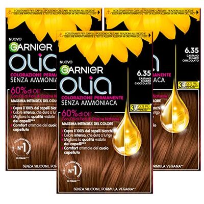 Garnier Huile de couleur permanente sans ammoniaque, huiles de fleurs naturelles éclairantes et nutritives, couleur 6,35 marron clair chocolat – 3 paquets - Publicité Garnier Huile de couleur permanente sans ammoniaque, huiles de fleurs naturelles éclairantes et nutritives, couleur 6,35 marron clair chocolat – 3 paquets - Publicité