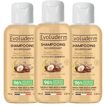 Evoluderm Shampoing Nourrissant Argan Divin 100 ml 96% d’Origine Naturelle Végan Fabrication Française Lot de 3 x 100 ml - Publicité Evoluderm Shampoing Nourrissant Argan Divin 100 ml 96% d’Origine Naturelle Végan Fabrication Française Lot de 3 x 100 ml - Publicité