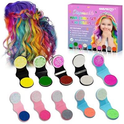 nailpretty Lot de 10 Craie Cheveux Colorées, Cheveux Craie de Coloration Temporaire Dye Couleur Lavables, Faciles à laver, Cheveux Multicolores pour Hommes et Femmes, Pour Anniversaire Halloween - Publicité nailpretty Lot de 10 Craie Cheveux Colorées, Cheveux Craie de Coloration Temporaire Dye Couleur Lavables, Faciles à laver, Cheveux Multicolores pour Hommes et Femmes, Pour Anniversaire Halloween - Publicité