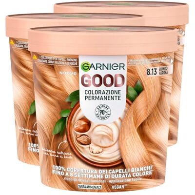 Garnier Good Coloration Permanente Sans Ammoniaque 90% d'Ingrédients d'Origine Naturelle Formule Vegan Couvre 100% Cheveux Blancs 8.13 Blond Aurore 3 paquets - Publicité Garnier Good Coloration Permanente Sans Ammoniaque 90% d'Ingrédients d'Origine Naturelle Formule Vegan Couvre 100% Cheveux Blancs 8.13 Blond Aurore 3 paquets - Publicité