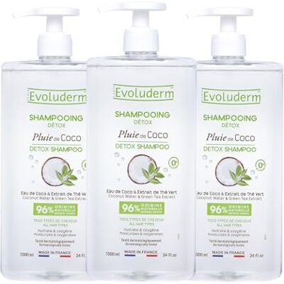 Evoluderm Shampoing Détox Pluie de Coco 1000 ml 96% d'Origine Naturelle Végan Fabrication Française Lot de 3 x 1000 ml - Publicité Evoluderm Shampoing Détox Pluie de Coco 1000 ml 96% d'Origine Naturelle Végan Fabrication Française Lot de 3 x 1000 ml - Publicité