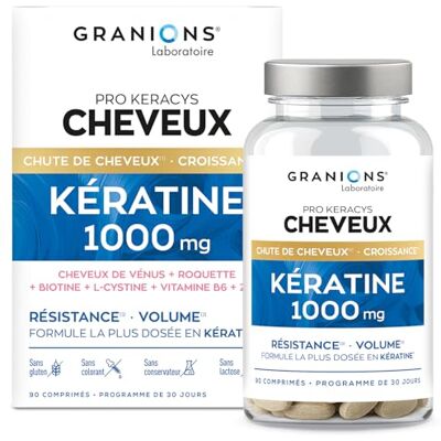 Granions PROKERACYS KERATINE 1000MG Keratine + Biotine Cheveux Hautement Dosée Biotine + Zinc + Vitamine B6 Croissance, Résistance, Volume Anti Chute de Cheveux Femme & Homme 90 Comprimés - Publicité Granions PROKERACYS KERATINE 1000MG Keratine + Biotine Cheveux Hautement Dosée Biotine + Zinc + Vitamine B6 Croissance, Résistance, Volume Anti Chute de Cheveux Femme & Homme 90 Comprimés - Publicité