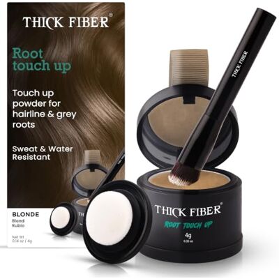 THICK FIBER Root Touch Up & Hairline Poudre avec pinceau 4 g – Couvre les racines grises et les cheveux clairsemés – Résistant à la transpiration et à l'eau – Correcteur de cheveux pour taches chauves - Publicité THICK FIBER Root Touch Up & Hairline Poudre avec pinceau 4 g – Couvre les racines grises et les cheveux clairsemés – Résistant à la transpiration et à l'eau – Correcteur de cheveux pour taches chauves - Publicité