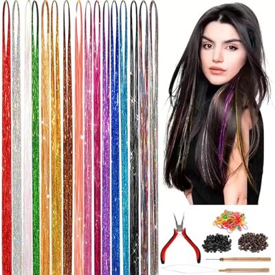 Alitree 16 Couleurs Hair Tinsel, 3200 Pièces Mèches de Cheveux à Paillettes avec Outils, 120cm Extensions de Cheveux Colorées, Paillettes pour Cheveux pour Cosplay Party pour Femmes et Adolescents - Publicité Alitree 16 Couleurs Hair Tinsel, 3200 Pièces Mèches de Cheveux à Paillettes avec Outils, 120cm Extensions de Cheveux Colorées, Paillettes pour Cheveux pour Cosplay Party pour Femmes et Adolescents - Publicité