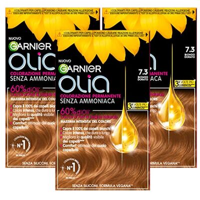 Garnier Olia Teinture Permanente pour Cheveux Sans Ammoniaque Coloration avec des Huiles de Fleurs d’Origine Naturelle à Action Illuminante et Nourrissante Couleur 7.3 Blond Doré 3 Packs - Publicité Garnier Olia Teinture Permanente pour Cheveux Sans Ammoniaque Coloration avec des Huiles de Fleurs d’Origine Naturelle à Action Illuminante et Nourrissante Couleur 7.3 Blond Doré 3 Packs - Publicité