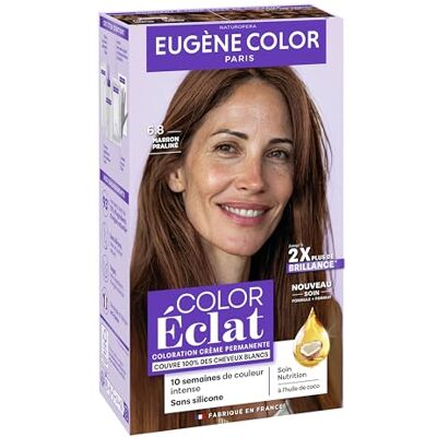 Eugène Color Coloration Cheveux Permanente, Couvre 100% des cheveux blancs, Brillance et Durée 6.8 MARRON PRALINE - Publicité Eugène Color Coloration Cheveux Permanente, Couvre 100% des cheveux blancs, Brillance et Durée 6.8 MARRON PRALINE - Publicité
