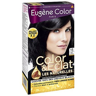 Eugène Color Color & Eclat Les Naturelles No. 15 Noir Intense Coloration Permanente à l'Huile d'Argan - Publicité Eugène Color Color & Eclat Les Naturelles No. 15 Noir Intense Coloration Permanente à l'Huile d'Argan - Publicité