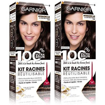 Garnier 100% Ultra Brun Kit Racines Réutilisable Coloration 3.0 Châtain Foncé Lot de 2 - Publicité Garnier 100% Ultra Brun Kit Racines Réutilisable Coloration 3.0 Châtain Foncé Lot de 2 - Publicité