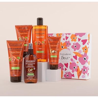 Evoluderm – Coffret Argan Divin Avant-Shampoing + Shampoing Nourrissant + Après-Shampoing Démêlant + Soin Longueurs & Pointes + Masque 150 ml Fabrication Française (Roséa) - Publicité Evoluderm – Coffret Argan Divin Avant-Shampoing + Shampoing Nourrissant + Après-Shampoing Démêlant + Soin Longueurs & Pointes + Masque 150 ml Fabrication Française (Roséa) - Publicité