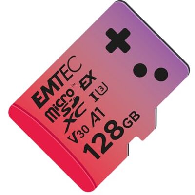 EMTEC Carte MicroSDXC 128GB UHS-I U3 V30 A1 Express Gaming, Compatible Nintendo Switch 2, Haute Vitesse jusqu'à 880Mb/s, Stockage Étendu, Idéale pour Jeux Vidéo et Applications - Publicité EMTEC Carte MicroSDXC 128GB UHS-I U3 V30 A1 Express Gaming, Compatible Nintendo Switch 2, Haute Vitesse jusqu'à 880Mb/s, Stockage Étendu, Idéale pour Jeux Vidéo et Applications - Publicité