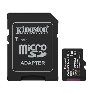 Kingston Canvas Select Plus Carte mémoire microSD 1TB microSDXC Gen3 150MB/s A1 Adaptateur SD Inclus SDCS3/1TB - Publicité Kingston Canvas Select Plus Carte mémoire microSD 1TB microSDXC Gen3 150MB/s A1 Adaptateur SD Inclus SDCS3/1TB - Publicité