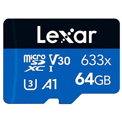 Lexar 633x Carte Micro SD 64 Go, microSDXC UHS-I Sans Adaptateur SD Jusqu'à 100 Mo/s en Lecture, A1, C10, U3, V30, Pour Smartphone/Tablette/Caméra Surveillance, LMS0633064G-BNNAA - Publicité Lexar 633x Carte Micro SD 64 Go, microSDXC UHS-I Sans Adaptateur SD Jusqu'à 100 Mo/s en Lecture, A1, C10, U3, V30, Pour Smartphone/Tablette/Caméra Surveillance, LMS0633064G-BNNAA - Publicité