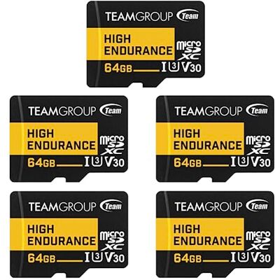 TEAMGROUP High Endurance THUSDX64GIV3068 Lot de 5 cartes mémoire micro SDXC UHS-I U3 V30 4K 100 Mo/s (conçues pour la surveillance) Stable Durable Carte mémoire Flash Support 4K et Full HD - Publicité TEAMGROUP High Endurance THUSDX64GIV3068 Lot de 5 cartes mémoire micro SDXC UHS-I U3 V30 4K 100 Mo/s (conçues pour la surveillance) Stable Durable Carte mémoire Flash Support 4K et Full HD - Publicité
