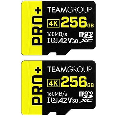 TEAMGROUP Lot de 2 cartes A2 Pro Plus 256 Go Micro SDXC UHS-I U3 A2 V30, R/W jusqu'à 160/110 Mo/s pour Nintendo Switch, appareils de jeu, tablettes, smartphones, prise de vue 4K, avec adaptateur - Publicité TEAMGROUP Lot de 2 cartes A2 Pro Plus 256 Go Micro SDXC UHS-I U3 A2 V30, R/W jusqu'à 160/110 Mo/s pour Nintendo Switch, appareils de jeu, tablettes, smartphones, prise de vue 4K, avec adaptateur - Publicité