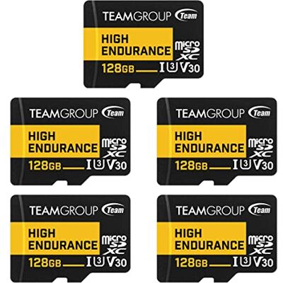 TEAMGROUP High Endurance THUSDX128GIV3068 Lot de 5 cartes mémoire flash SDXC UHS-I U3 V30 100 Mo/s conçues pour la surveillance de cartes mémoire flash stables et durables - Publicité TEAMGROUP High Endurance THUSDX128GIV3068 Lot de 5 cartes mémoire flash SDXC UHS-I U3 V30 100 Mo/s conçues pour la surveillance de cartes mémoire flash stables et durables - Publicité