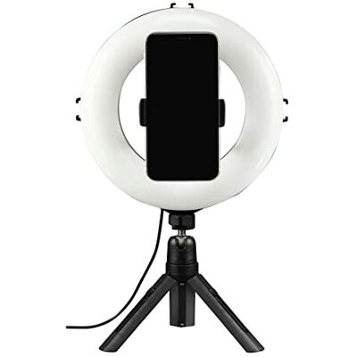 Hama , Anneau Lumineux LED, trépied inclinable pour Smartphones (avec 3 températures 3000/4500/6000 K ; jusqu'à 10 Niveaux d'intensité) Noir - Publicité Hama , Anneau Lumineux LED, trépied inclinable pour Smartphones (avec 3 températures 3000/4500/6000 K ; jusqu'à 10 Niveaux d'intensité) Noir - Publicité