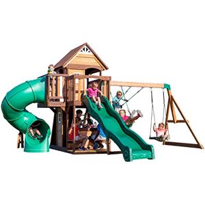 Backyard Discovery Cedar Cove Maisonnette en Bois avec Balancoires, Toboggan Double Mur d'escalade et Banc Balancoire Exterieur avec Toboggan, Portique Balancoire Exterieur Vert, Marron - Publicité Backyard Discovery Cedar Cove Maisonnette en Bois avec Balancoires, Toboggan Double Mur d'escalade et Banc Balancoire Exterieur avec Toboggan, Portique Balancoire Exterieur Vert, Marron - Publicité