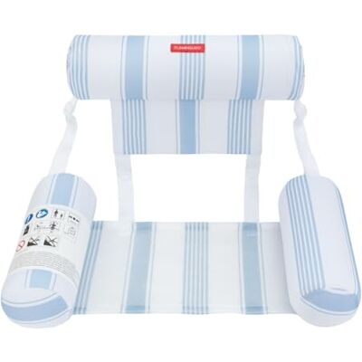 Flamingueo Bouee Piscine Siège Flottant Appui-tête et Accoudoir PVC et Polyester Design à Rayures Bleu - Publicité Flamingueo Bouee Piscine Siège Flottant Appui-tête et Accoudoir PVC et Polyester Design à Rayures Bleu - Publicité