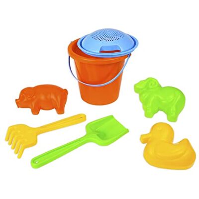 LENA Happy Sand 05416 Happy Sand Set de 7 pièces Ensemble de sable avec seau, passoire, 3 moules (agneau, canard, cochon), râteau et pelle, jouet de sable pour enfants à partir de 12 mois, multicolore - Publicité LENA Happy Sand 05416 Happy Sand Set de 7 pièces Ensemble de sable avec seau, passoire, 3 moules (agneau, canard, cochon), râteau et pelle, jouet de sable pour enfants à partir de 12 mois, multicolore - Publicité